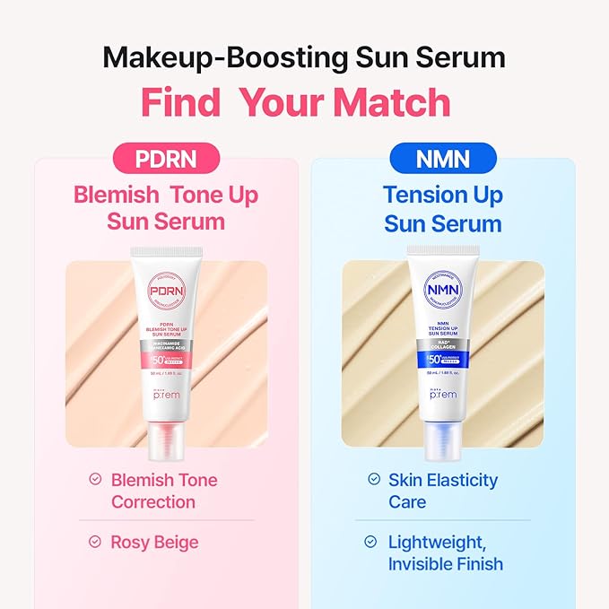 MAKE P:REM PDRN Tone-Up Sun Serum SPF 50, Korean Sunscreen, Lightweight Tinted Facial Sunscreen with Rosy Beige Tone-Up Effect, Radiant Glow Finish, Makeup-Friendly Daily Sunscreen, 1.69 fl oz (50ml)