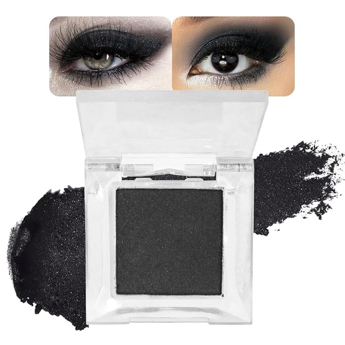 Eyeshadow Single Matte, High-Pigment Monochrome Eye Shadow Pressed Powder, Everyday Velvety Silky Eye Makeup Looks, Professional Long-Lasting Waterproof Single Eyeshadow Palette, Smoky Black 03