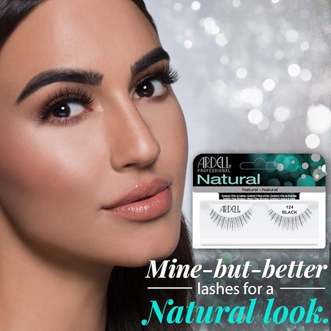 Ardell Natural False Eyelashes 124 - Black, Soft & Lightweight Strip Lashes, Easy to Apply, Comfortable Wear, 4 Pack
