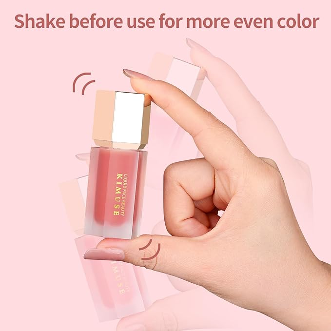 KIMUSE Liquid Blush, Long-Wearing Pigmented Soft Cream Face Blush, Waterproof, Smudge Proof, Dewy Finish