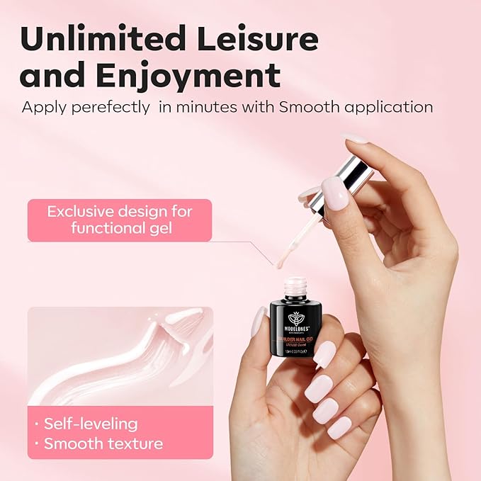 modelones Base Coat Builder Nail Gel, 2 Pcs Cover Nude and Rose Pink Gel Builder for Thickening Apex Building 8-in-One Rubber Color Base Polish Extension LED Lamp Cured 10 ml DIY Home Salon