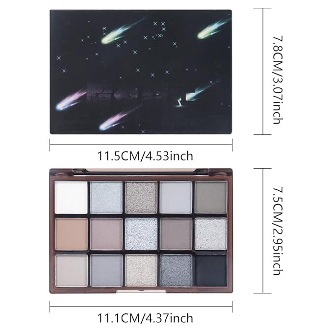 CAKAILA Smokey Black Eye Shadow Makeup Palette,15 Colors Gray Silver Dark Shimmer Matte Makeup Pallet,Long Lasting Waterproof Blendable for Daily and Halloween,Vegan,Cruelty -free