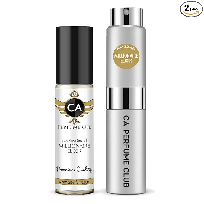 CA Perfume Duo Impression of Millionaire Elixir For Men Perfume Layering Set Mens Cologne Long Lasting Travel Size EDP + Body Oil Roll-On Bottle 0.27 Fl Oz+0.33 Fl Oz