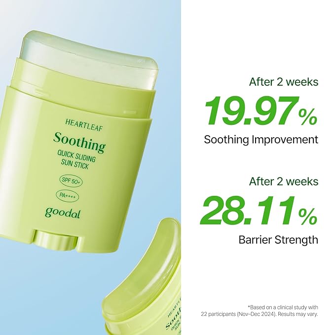 GOODAL Heartleaf Soothing Quick Sliding Sunscreen Stick, Broad Spectrum SPF 50, Lightweight Korean Sun Stick for Face & Body, Non-Sticky for Reapplication Over Makeup, Reef-Friendly, Vegan, 0.77 Oz