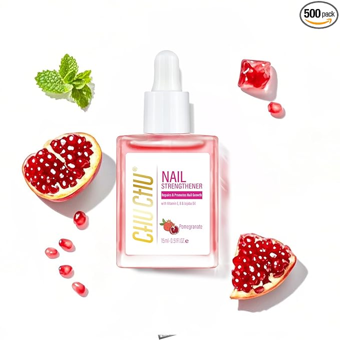 CHUCHU Vegan Cuticle Oil for Nails: Pomegranate Jojoba Nail Cuticle Oil with Vitamin B & E for Moisturizes Cuticle and Nail's Skin - Prevents Hangnails and Chapped 15ML
