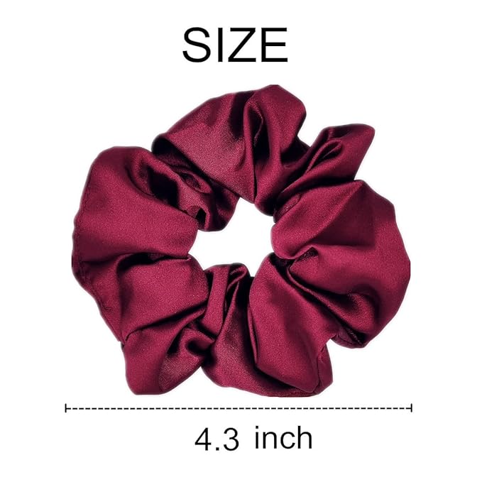12 Pcs Satin Silk Scrunchies Soft Hair Ties, Fashion Hair Bands, Bows, Ropes, Elastic Ponytail Holders, Hair Accessories for Women and Girls (4.3 Inch, Wine Red)