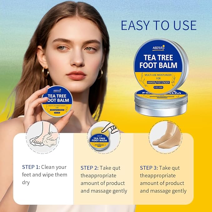 ASDToTio Tea Tree Foot Balm with Eucalyptus Oil for Cracked Heels, Extra Strength Moisturizer, 2 Fl Oz