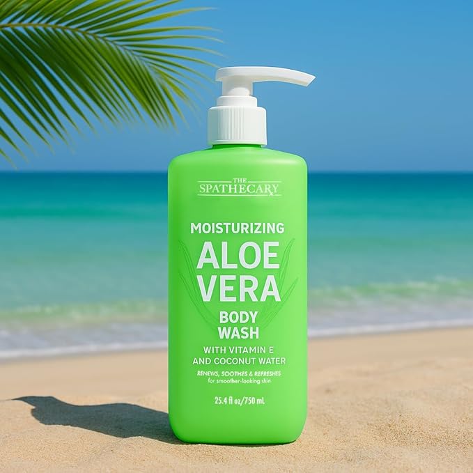 Aloe Vera Body Wash with Vitamin E & Coconut Water – Hydrating Moisturizing Shower Gel for Sensitive & Dry Skin, Daily Cleanser for Soft Smooth Skin, Vegan, Sulfate Free, 25.4 fl oz