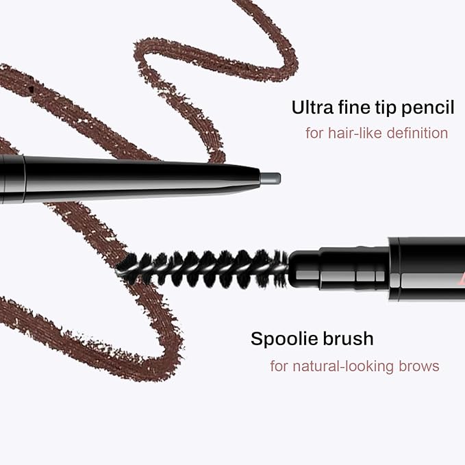 Replaceable Eyebrow Pencil, Ultra Fine 1.5mm Tip Draws Tiny Brow Hairs, Long Lasting & Budgeproof, Waterproof Brow Pencil Built-in Spoolie Brush (Black)
