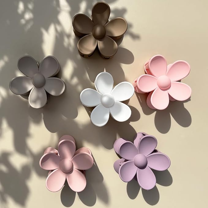 Flower Hair Clips 6 PCS for Women, Daisy Claw Clips Matte Large Claw Clips Strong Hold Jaw Clamps Hair Accessories for Thick Hair 6 Colors