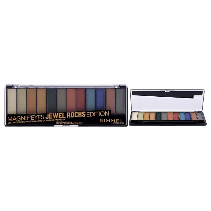 Rimmel London Magnif'Eyes Eyeshadow Palette, 12 Shades, Blendable Formula, Versatile, 009, Jewel Rocks, 0.5oz