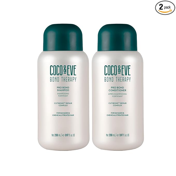 Coco & Eve Bond Therapy Pro Bond Shampoo & Conditioner Set. Strengthening Bond-Building with Cutibond™ Repair Complex. Nourishes & Reduces Breakage for Chemically Treated, Damaged Hair (18.94 fl oz)