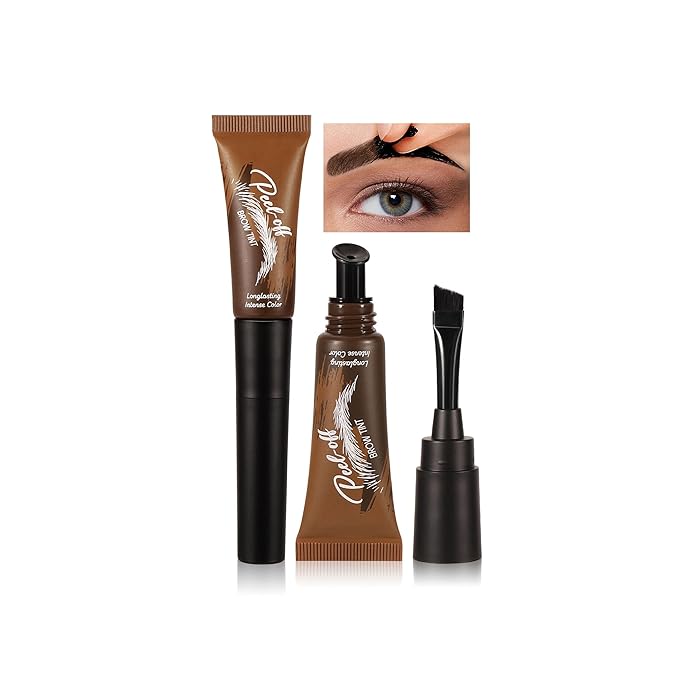 Eyebrow Gel Peel Off, Temporary Eyebrow Tint with 150°Small Curved Tray, Tattoo Eyebrow Peel Off, Waterproof Brow Gel for Women Create Fuller & Defined Natural Brows Makeup(#03 Dark Brown)