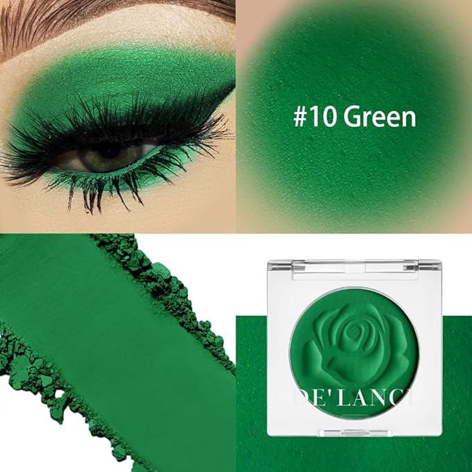 Single Green Eyeshadow Palette with Applicator, Pressed Powder Matte True Green Eye Shadow, Ultra-Pigment, Longwear, Vegan, Waterproof