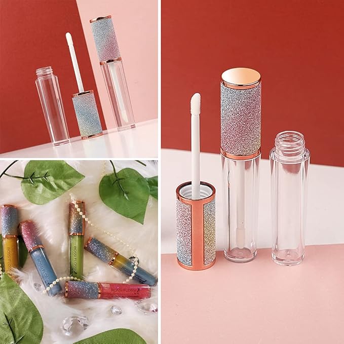 AMORIX 24 Pack Rainbow Lip Gloss Tubes with Wand 5ml Empty Containers + 2pcs Syringes for DIY Lip Balm