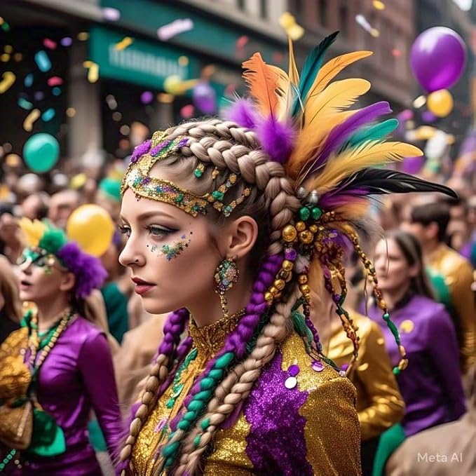 Mardi Gras Gold Hair Face Glitter,Mardi Gras Outfit for Women,Green Purple Gold Mixed Holographic Self-Adhesive Body Glitter,Festival Chunky Sequins Carnival Costume New Orleans Decorations