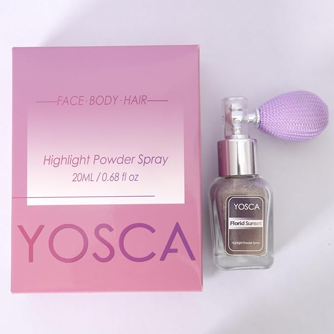 Yosca Highlighter Powder Spray, 20ML Cosmetic High Gloss Body Shimmer Powder Fairy Dust Highlighter Sparkle Face Makeup Setting Magic Diamond Glitter Spray Shimmer Face Body Skin Hair Clothes