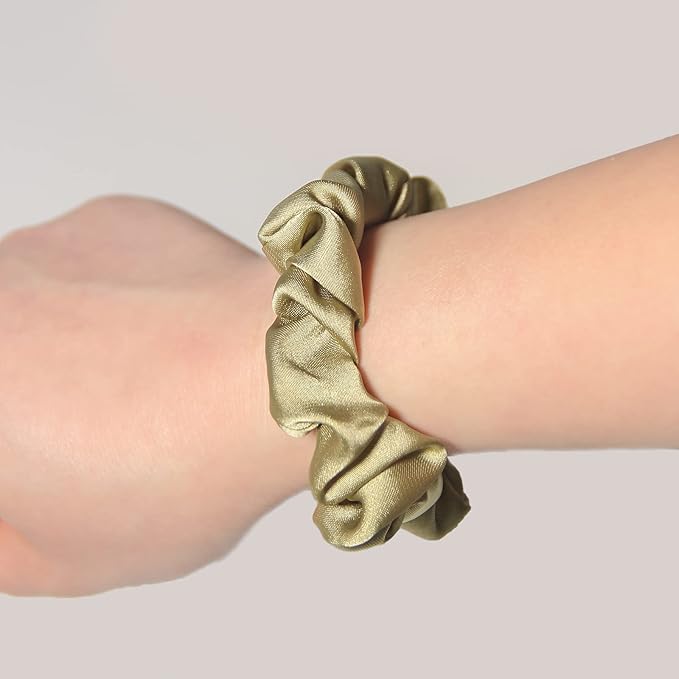 LFOUVRE Pack of 2 Knotted Bow Hair Scrunchies, 3 inch Diameter, 11.5 inch Satin Hair Ribbon Scrunchies, Hair Accessories for Women and Girls (Pea green, 2 Count)