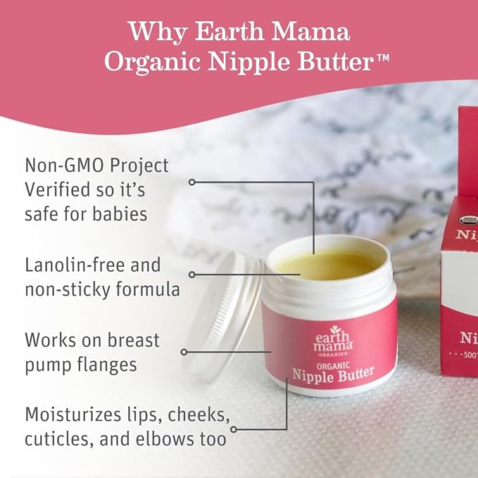 Earth Mama Organic Nipple Butter - 2 fl oz 6pk - Lanolin-Free Nipple Cream - Safe, Soothing Balm for Breastfeeding - Postpartum Essentials for Nursing