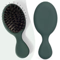 Mini Boar Bristle Hair Brush - Boar & Nylon Bristle Small Brush for Women Kids Long Short Hair to Smooth Add Shine - Travel Size Hair Brush for Purse,Pocket, Green