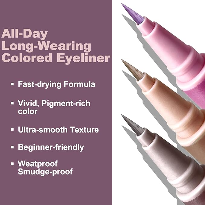 Ultra Fine Liquid Eyeliner Pen, Plum Purple - Formula for Mature Women, Slim Precision Tip for Winged & Inner Corner, Waterproof Smudge-Proof, Quick-Drying & Long-Lasting-#01 TARO PURPLE