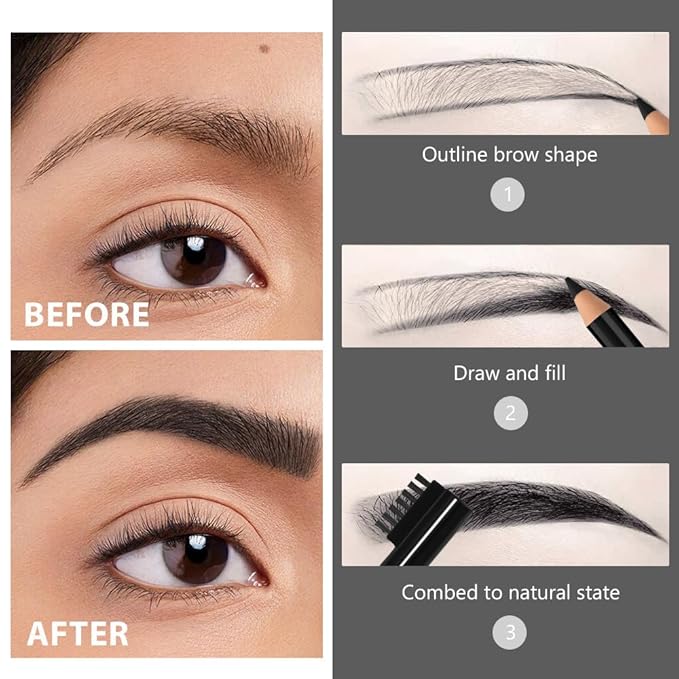 6Pcs Eyebrow Pencils for Women, Wooden Hard-Core Eyebrow and Eyeliner Pencil, Long Lasting Waterproof and Sweat-Proof, Beginner Makeup Brow Pencil With Eyebrow Brush and Pencil Sharpener (Black, 6Pcs)
