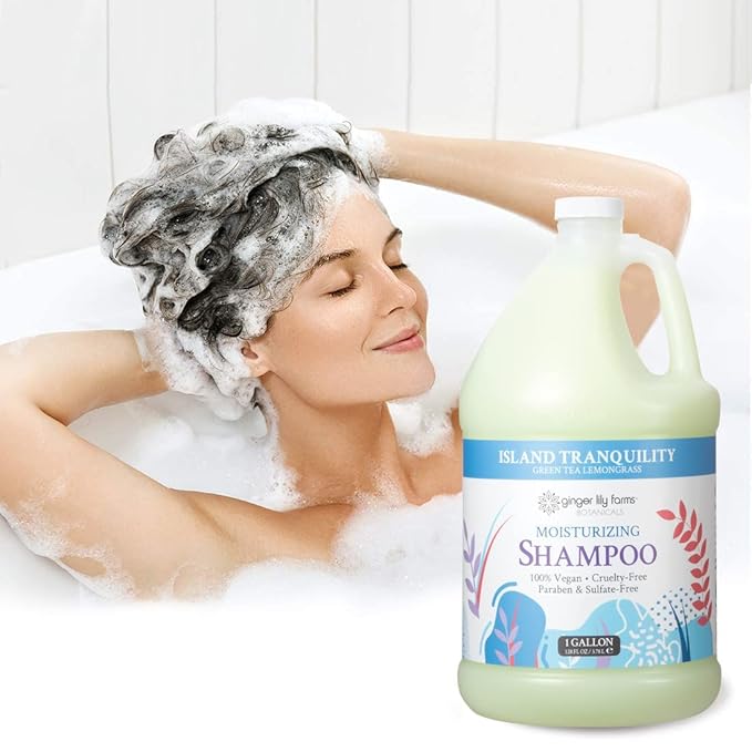 Ginger Lily Farms Botanicals Moisturizing Shampoo for All Hair Types, Island Tranquility, 100% Vegan & Cruelty-Free, Green Tea Lemongrass Scent, 1 Gallon (128 fl oz) Refill (Pack of 4)