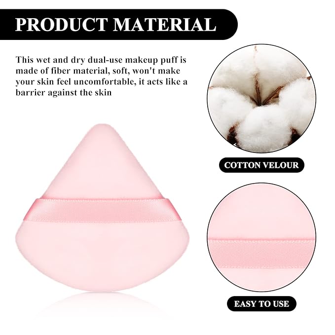 Maitys 12 Pcs Powder Puff Triangle for Face Makeup Cosmetic Loose Powder Puff Velour Soft Body Washable Reusable Foundation Sponge Wet Dry Makeup Tool for Women(Small,Black, White, Pink)