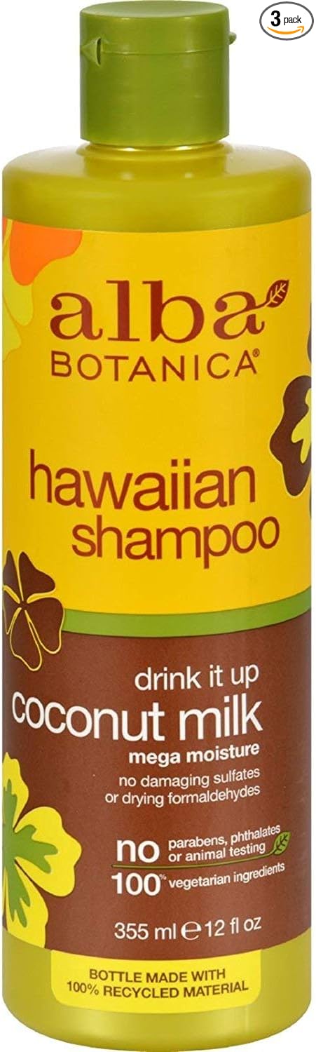 Alba Botanica Natural Hawaiian Shampoo Drink It Up Coconut Milk, 12 Ounces Each (Pack of 3)