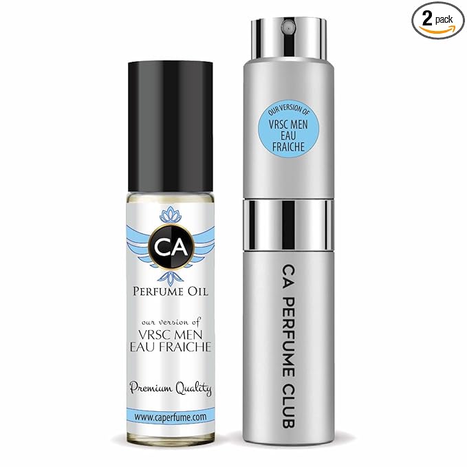 CA Perfume Duo Impression of Vrsc Men Eau Fraiche For Men Perfume Layering Set Mens Cologne Long Lasting Travel Size EDP + Body Oil Roll-On Bottle 0.27 Fl Oz+0.33 Fl Oz