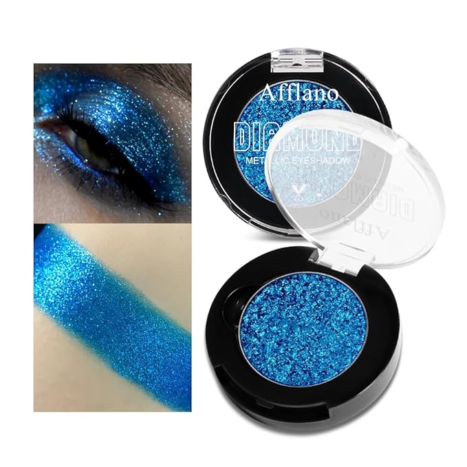 Afflano Sparkly Blue Eyeshadow Single, Long-Lasting Blue Glitter Eyeshadow Rich Pigment, One Swipe Coverage, 12H Wear No Fallout Metallic Shimmery Sapphire Eye Shadow for Women Day, Night Party Makeup