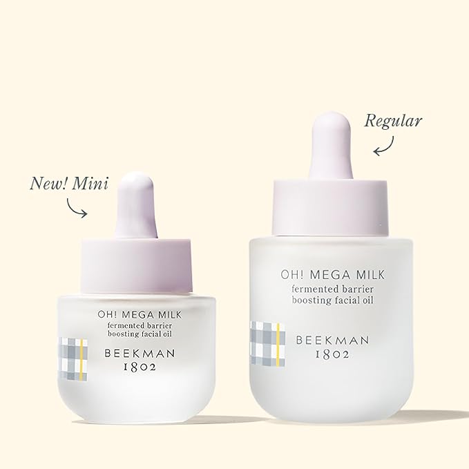 Beekman 1802 Oh! Mega Milky Facial Oil Serum – Vitamin C & Niacinamide Serum for Hydration & Barrier Support – Lightweight Face Oil, Non-Greasy, Fragrance Free, Sensitive Skin Safe, 0.5 Fl Oz