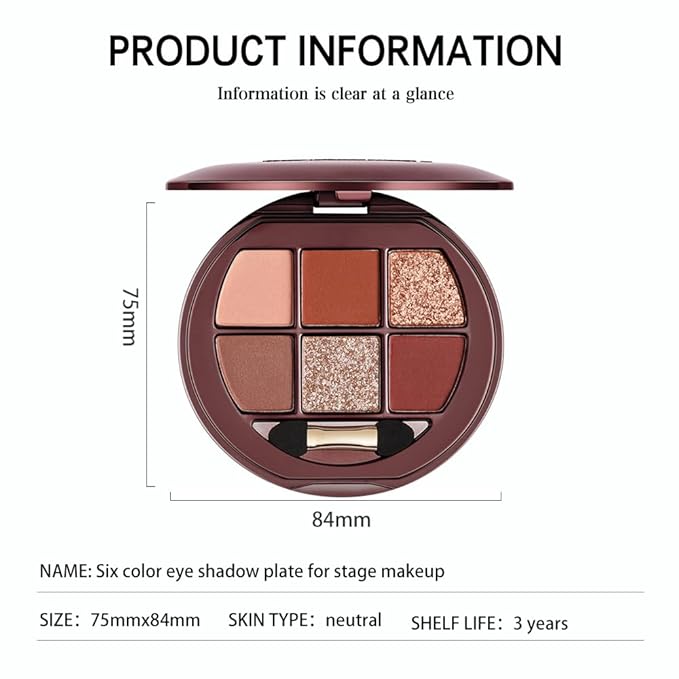 Deep Brown Neutral Matte & Shimmer Eyeshadow Palette, 6 Color High Pigment Blendable Eye Shadow Makeup for Older Women, Lightweight Travel Size, Suitable for All Eye Shapes, Smokey Dramatic Look 12#