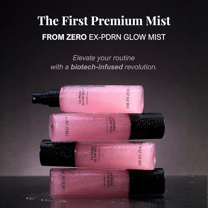 FROM ZERO EX-PDRN Glow Mist, Pink Ceramide Toner Spray, Rose Scent, Light-weight Hydration, Moisturizing, Broccoli PDRN, Jinseng Exosomes, Vegan Collagen, Niacinamide, Gift for Girlfriend, 3.38 fl.oz.
