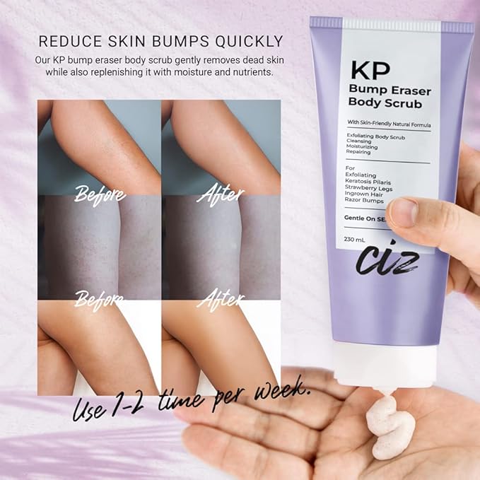 BellamiLuxx KP Bump Eraser Body Scrub: Exfoliating Keratosis Pilaris, Strawberry Skin Treatment - Smooths Rough, Bumpy, Dry Skin on Arms, Legs, Buttocks - KP Scrub Wash Helps Reduce Ingrown Hair Bumps