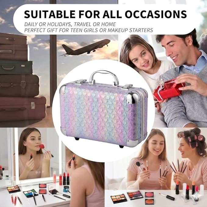 Hot Sugar All In One Makeup Set for Teenager Girls 13-15, Full Makeup Kit for Beginners Includes Eye Shadow Palette Blush Lip Gloss Lipstick Lip Pencil Eye Pencil Brush Mirror (Purple Heart)