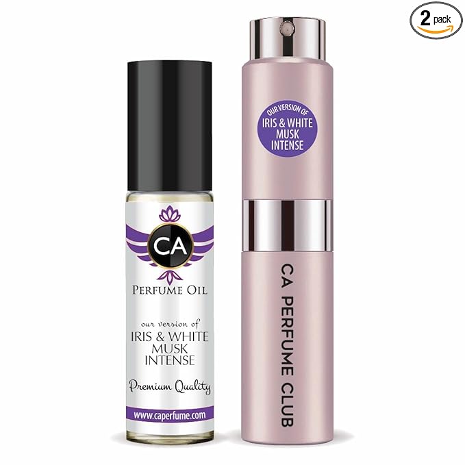 CA Perfume Duo Impression of Iris & White Musk Intense For Women Perfume Layering Set Long Lasting Travel Size EDP + Body Oil Roll-On Bottle 0.27 Fl Oz+0.33 Fl Oz