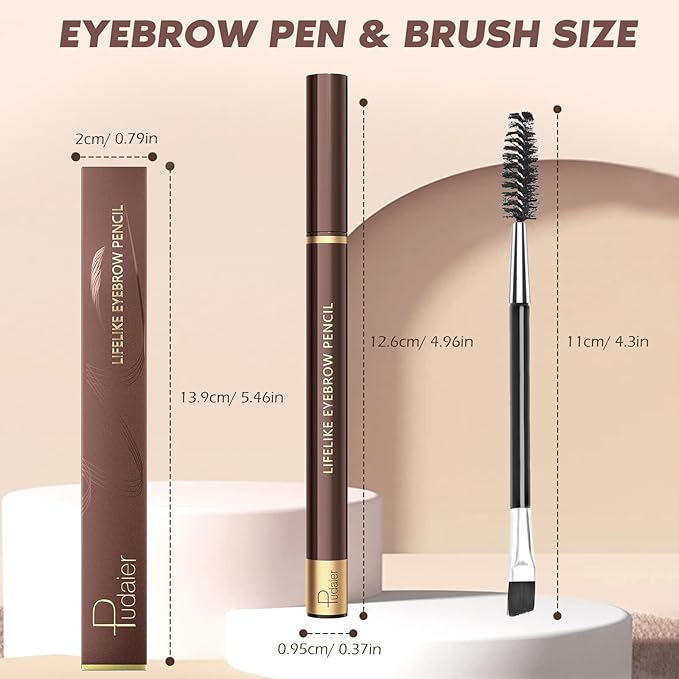 2PCS Microblading Eyebrow Pencil with Eyebrow Brush, Black Microblading Eye-brow Pencils for Women, 2-In-1 Waterproof Eyebrow Pen with 4-Fork & Ultra-Precise Tips for Hair-Like Eyebrow Makeup (Black)