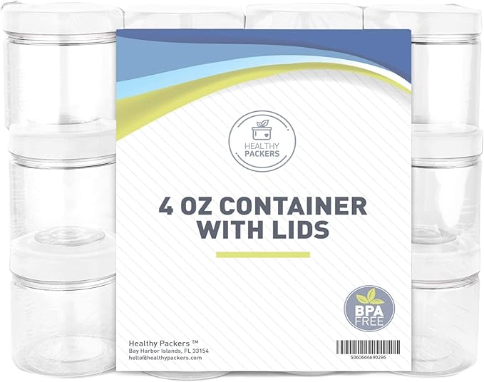 Healthy Packers® Small Plastic Jars with Lids 4 oz, 12-Pack - Clear Plastic Jars with Screw-On Tops for Slime, Crafts, Body Butter, Sugar Scrubs, Cosmetic Storage, Small Containers with Lids (White)