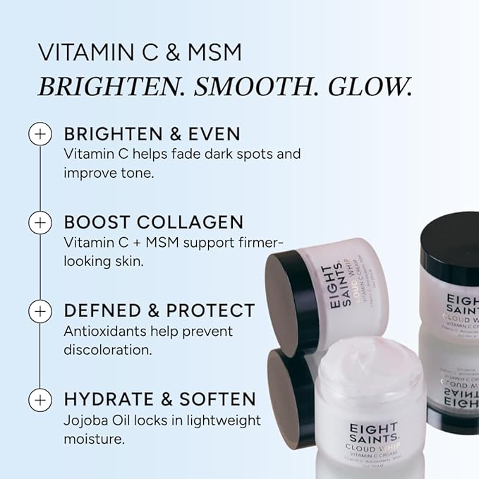 Eight Saints Skincare Cloud Whip Vitamin C Face Moisturizer, Day Cream For Women, Anti Aging Cream To Reduce Fine Lines and Wrinkles, with Vitamin B5, Cocoa Butter, and Jojoba Oil, 2 Ounces