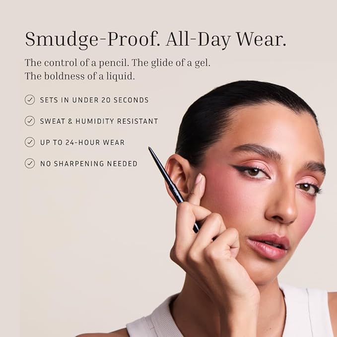 LITHE BEAUTY Smudge-Proof Gel Eyeliner Pencil – Long Wear Retractable Eyeliner with Ultra Thin Tip & Angled Brush, High Definition Vegan Makeup in Shade 100% Black