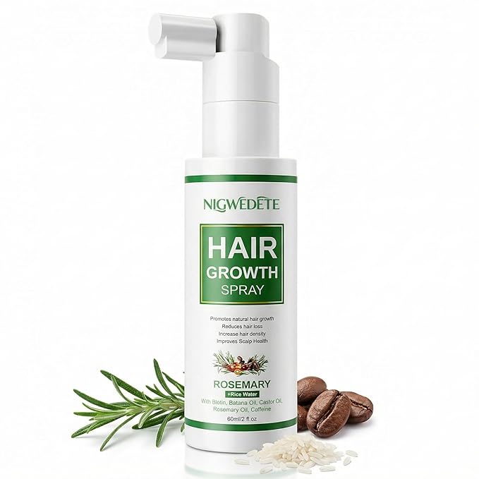 Rosemary and Rice Water Spray for Hair Growth with Biotin & Caffeine - Strengthening Scalp Treatment for Thinning Hair, Dryness & Itch Relief - Vegan & Non-Greasy Hair Spray, 2fl.oz/60ml