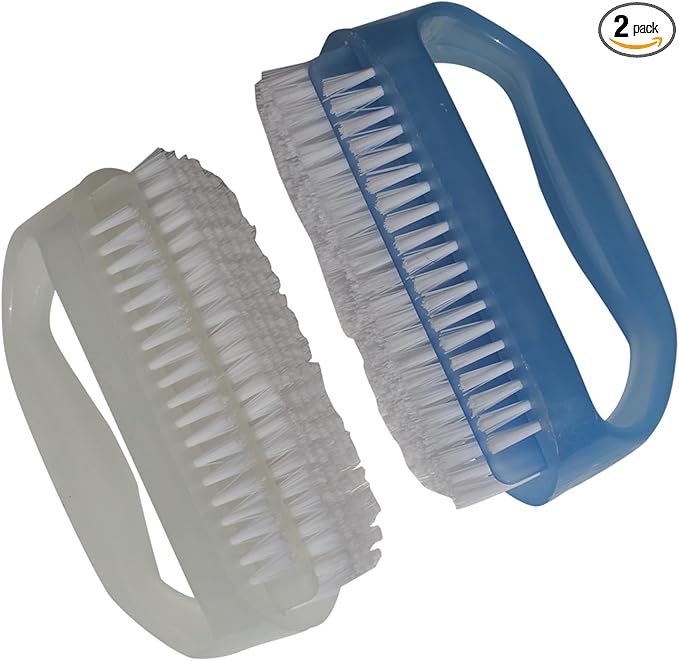 Nail Brushes X 2 for Cleaning Hands, Fingers, Feet & Toes with Cuticle Cleaner, Small Soft Nylon Bristle Scrub Set with Handle for Fingernail Manicure & Toenail Pedicure