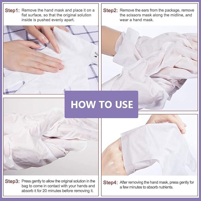 CGBOOM 3 Pairs Hand Masks Moisturizing Gloves, Hand Skin Repair Renew Mask Infused Collagen, Vitamins + Natural Plant Extracts for Dry, Aging, Cracked Hands (Lavender)