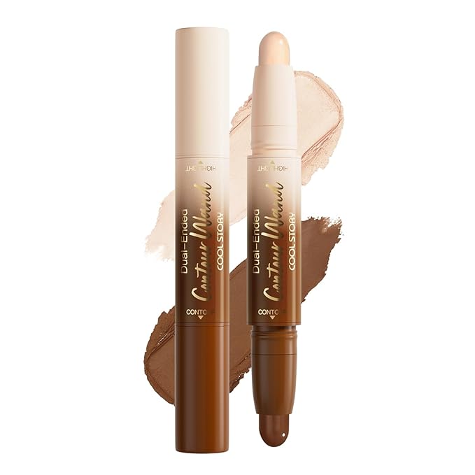 Dual-Ended Contour & Highlight Stick Cream Waterproof Contour Stick, Buildable Formula for Natural Definition and Sculpting, Flawless Cheeks/Jawlines/Nose Contours, creat your better face (Fair)