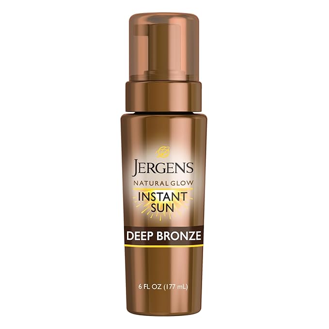 Jergens Natural Glow Instant Sun Body Mousse, Self Tanner for Deep Bronze Tan, Sunless Tanning Body Bronzer for Natural Looking Color Instantly, 6 Oz