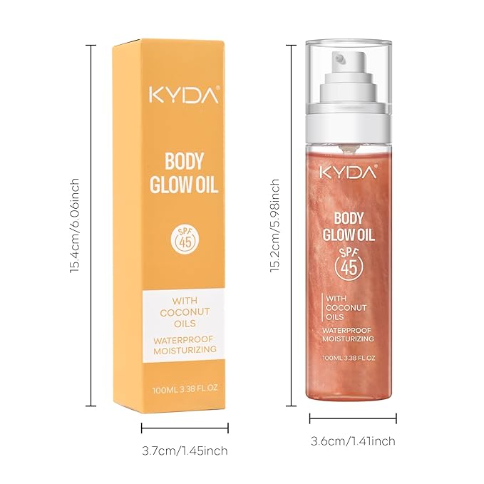 KYDA Travel Size Sunscreen, SPF 45 Body Glow Oil with Sequin Mica, Lightweight Moisturizing Coconuts Sunscreen SPF Glow Oil, Sun-kissed Shimmer Body Lotion, Water Resistant, 3.38 fl oz, ROSE