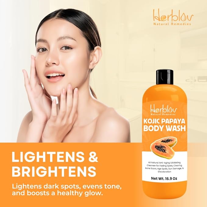 Herblov Kojic Acid Soap for Hyperpigmentation – Skin Brightening Kojic Papaya Body Wash – Dark Spot Soap Reduces Acne, Scars, and Evens Skin Tone – Turmeric Body Wash for Brighter Glowing Face
