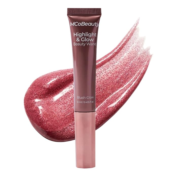 MCoBeauty - Highlight and Glow Beauty Wand - Buildable Liquid Highlighter - Blush Glow Shade - Liquid Cream with Cushion Applicator for Soft, Radiant Finish - Highlighters Makeup