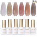 GAOY Jelly Nude Nail Polish Set, 6 Transparent Colors Sheer Brown Grey Soak Off UV Light Cure Gel Polish Kit for Salon and Nail Art DIY at Home